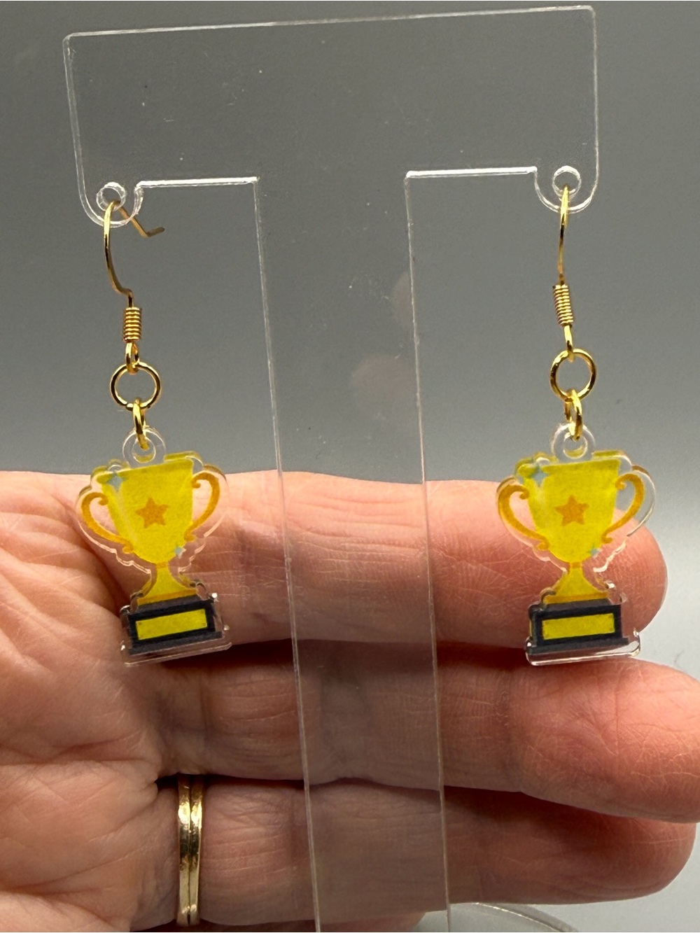 Trophy Charm Dangle Earrings - Handmade #E0464C